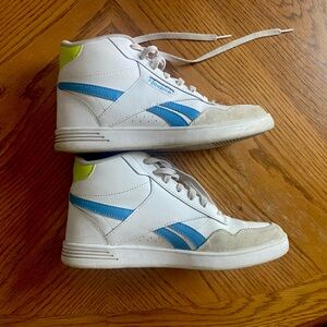 Reebok mid top sneakers - white, blue, yellow women’s size 8